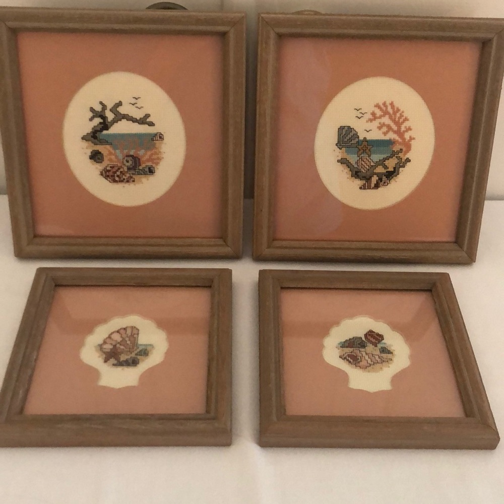 Four Beach Themed Cross Stitch Pictures